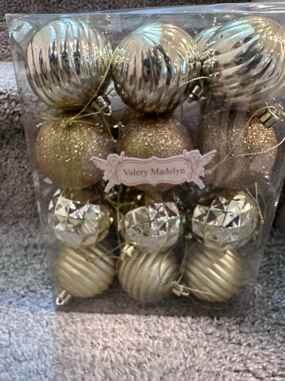 Gold Glitter Holiday Ornament Set - 12 Pack